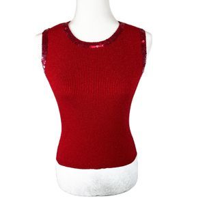 Warrior Girl Tank Top Women Medium Red Sequin Spunsilk Ribbed Knit Vintage Y2K